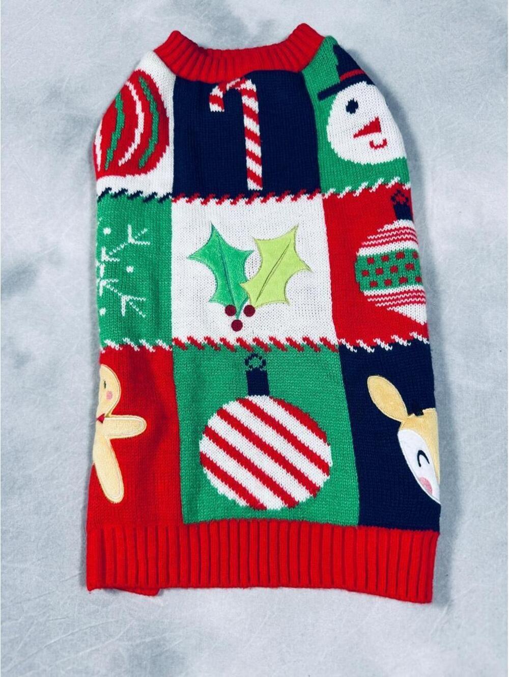 Christmas Sweater for dogs, Medium, Holiday Patchwork Knit with Reindeer & Snow